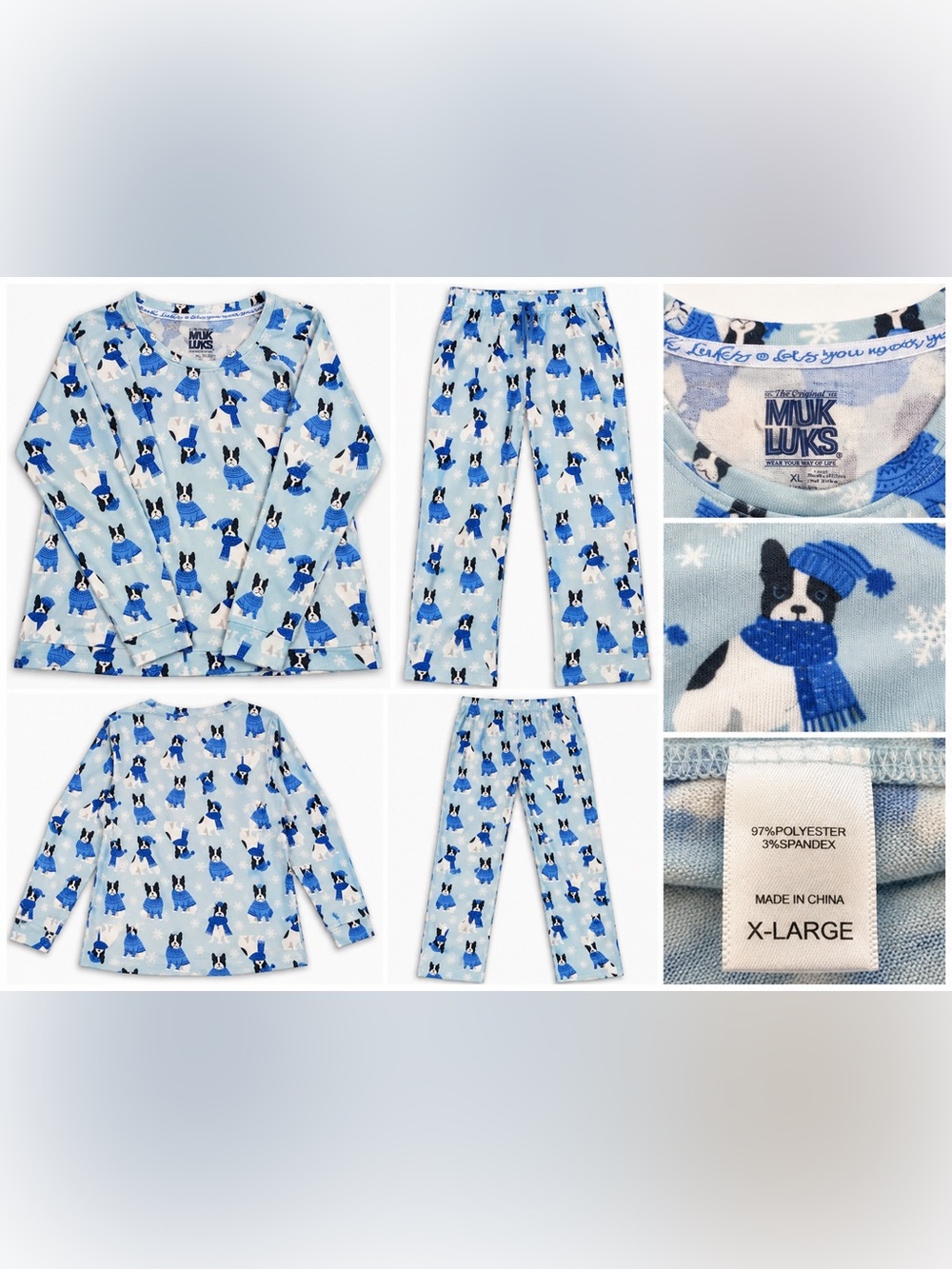 MUK LUKS Boston Terrier Winter Pajama Set – Women’s XL